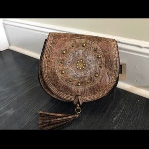 Brown leather cross body/clutch bag
